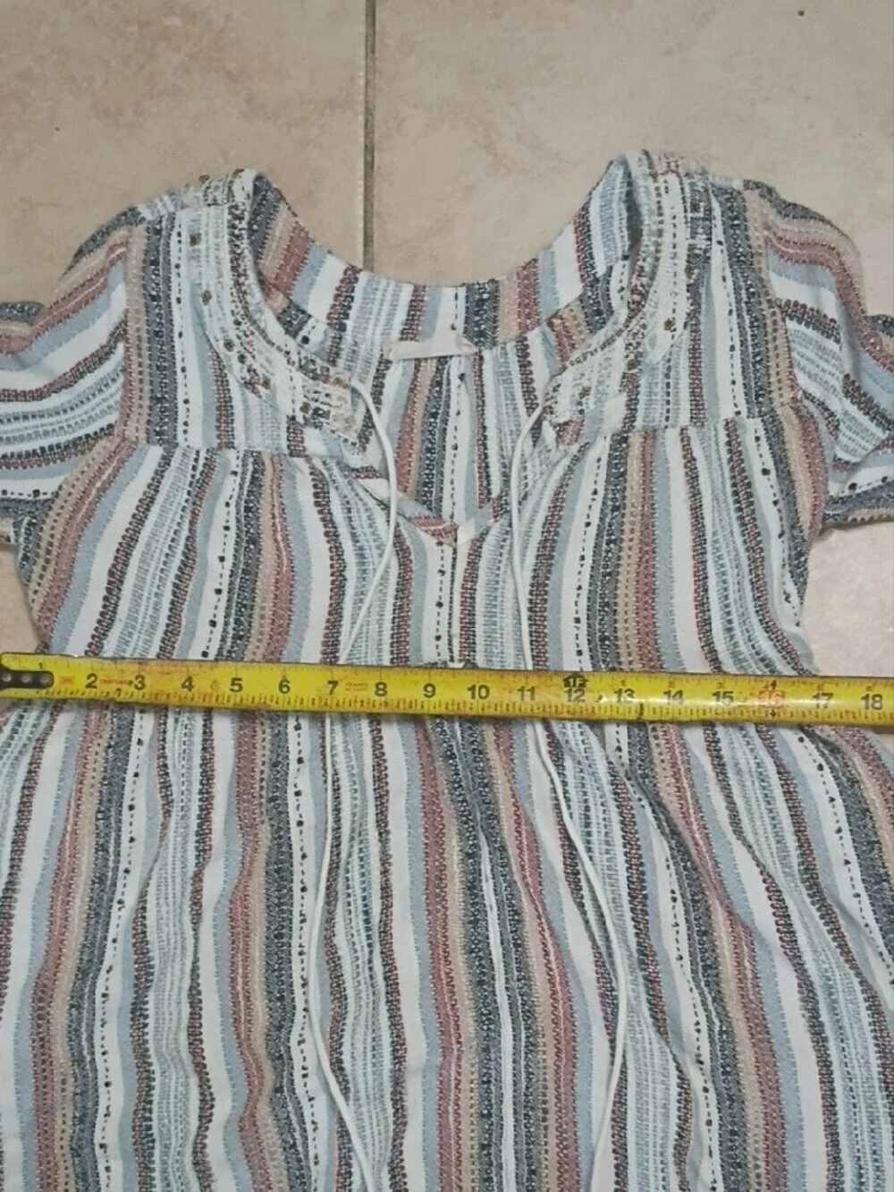 Altar'd State White Multi-Striped Tie-Neck Tunic